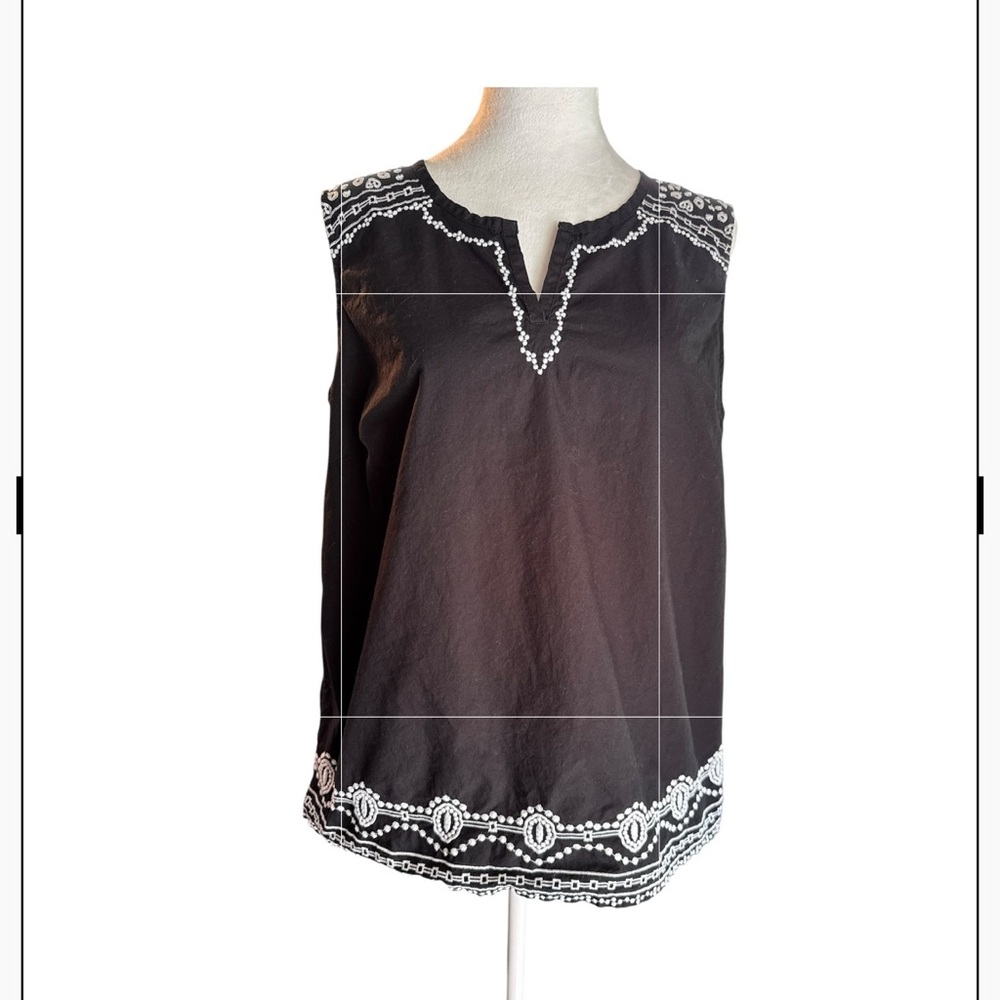 Talbots Embroidered Black Sleeveless Top size L